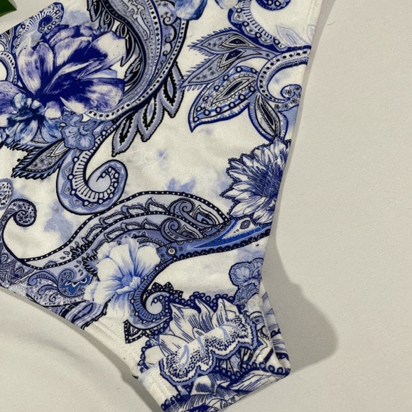 NEW RIVER ISLAND [ 10 US ] Floral High Waist Bikini‎ Bottoms In Blue - Picture 10 of 12